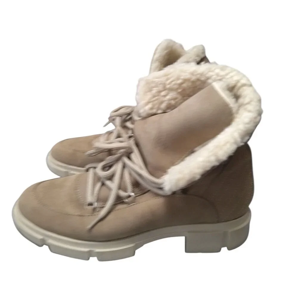 Avellini Portugal Women's EU 40/US 9 Shearling Boots Suede Lace Up Lug Sole Tan